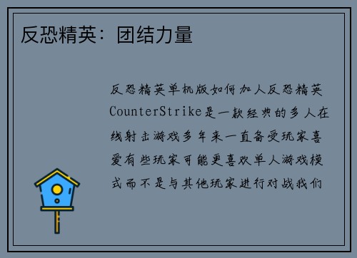 反恐精英:团结力量