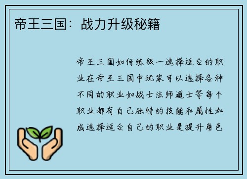 帝王三国:战力升级秘籍